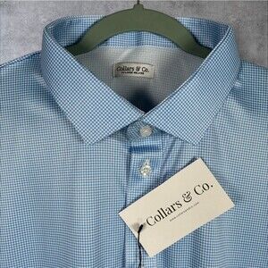 Collars & Co Polo Shirt Mens 2XL Blue Houndstooth Relaxed Golf Dress Collar NWT
